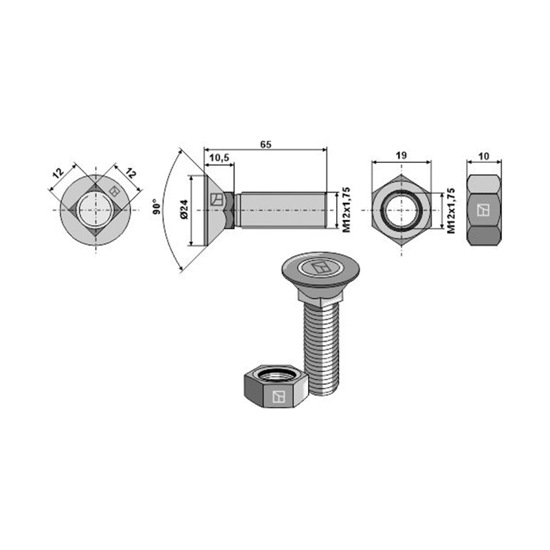 Bolt plug DIN 608 cu piulita hexagonala IHOF 1265812