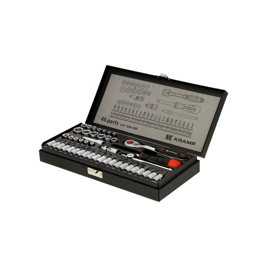 Set chei tubulare 1/4" cu profil interior și exterior, 45 piese